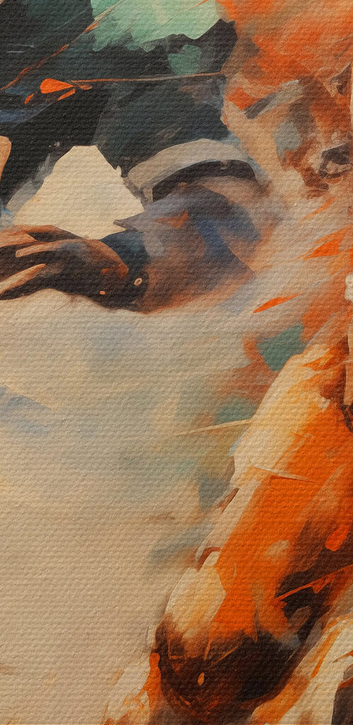 Painting of football players running with the ball Painting of football players running with the ball