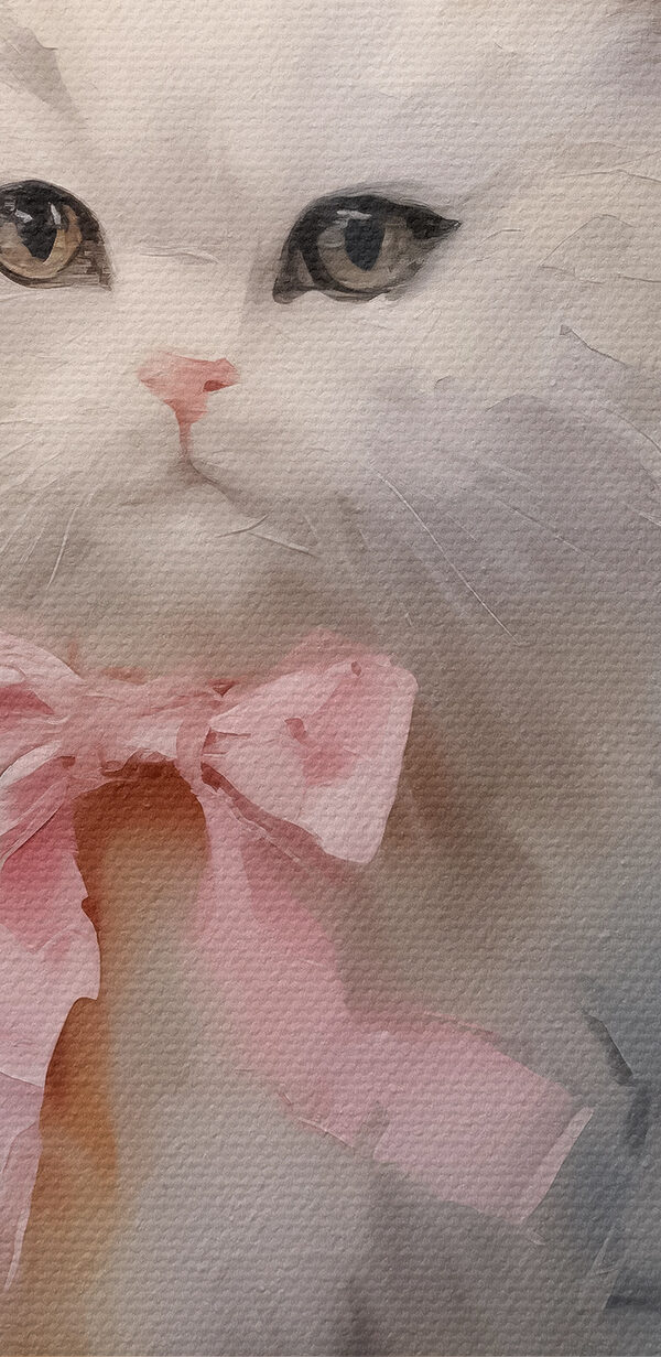Group of white cats with pink bows