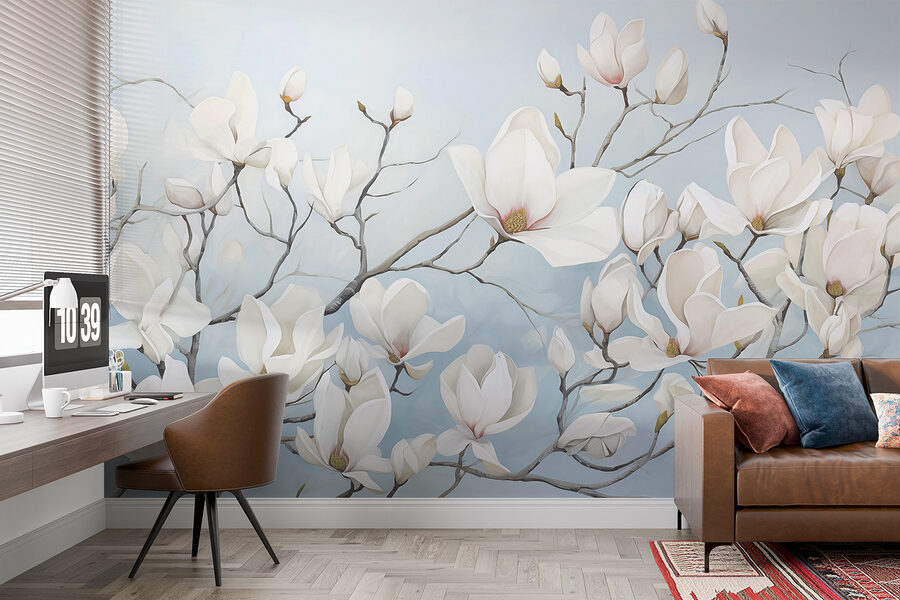 Pittura di fiori bianchi su un ramo