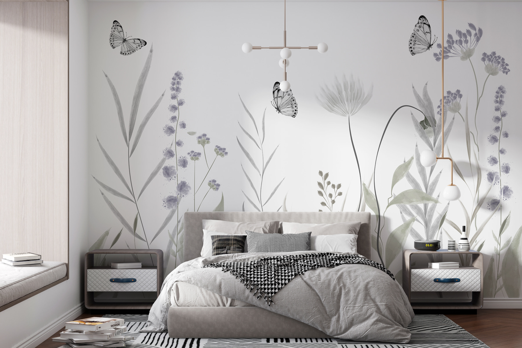 Butterflies flying over flowers