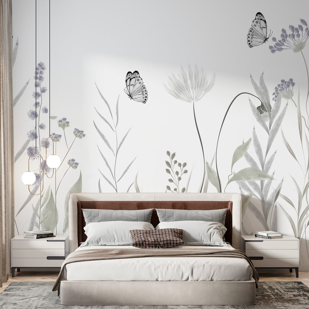 Butterflies flying over flowers