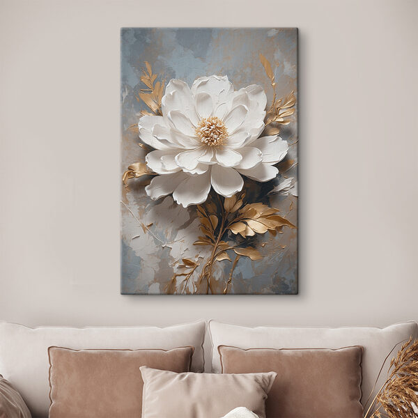 Quadri Fiore bianco con foglie metallizzate (COD: s39865) Quadri Quadri Fiore bianco con foglie metallizzate (COD: s39865)