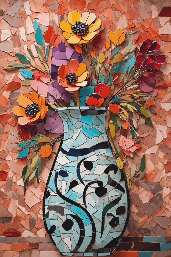 Mosaic of flowers in a vase