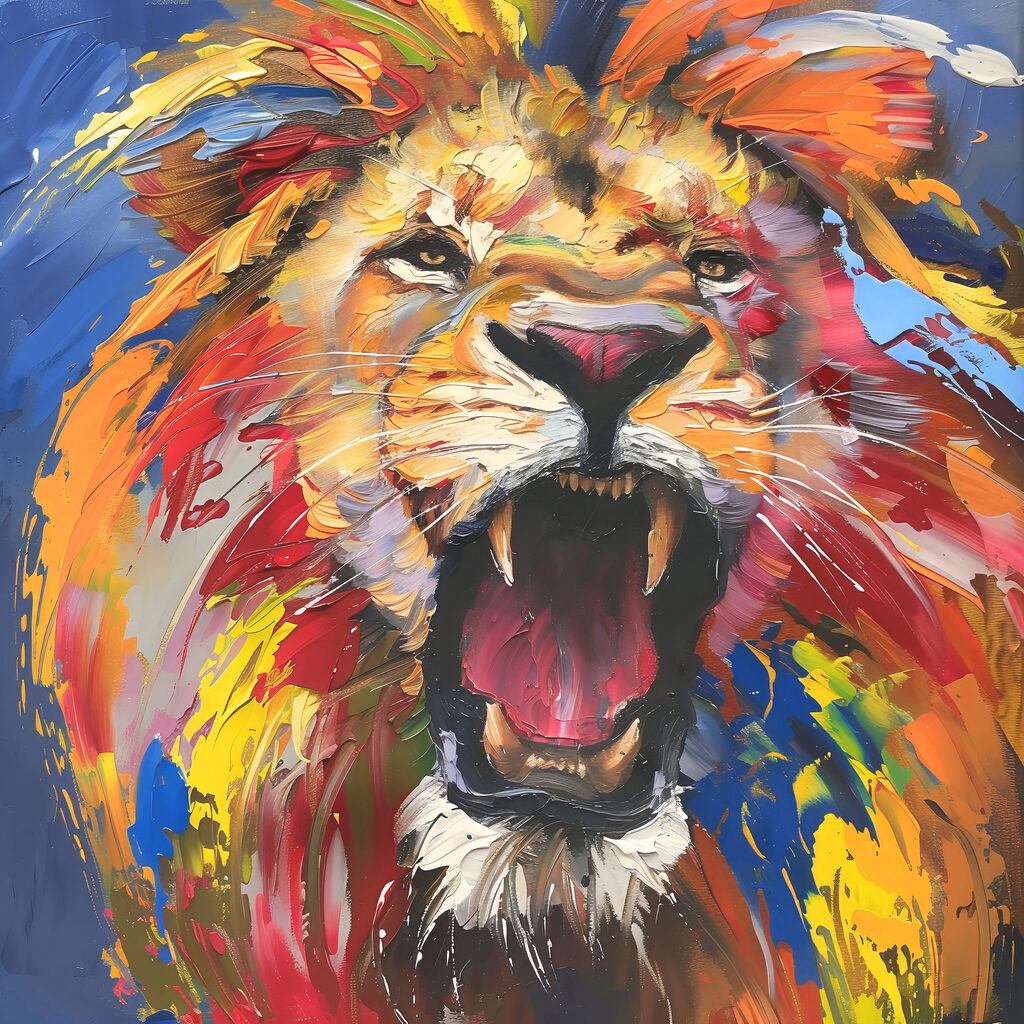 Lion with its mouth open