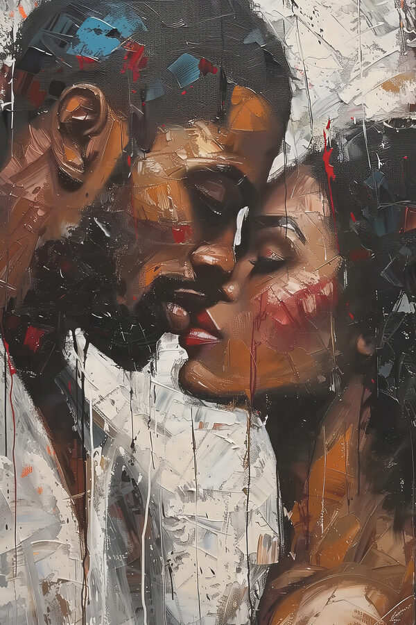 Painting of a man and woman kissing Painting of a man and woman kissing