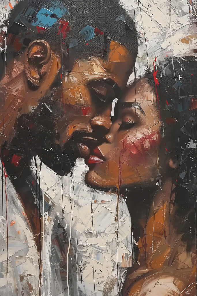 Painting of a man and woman kissing Painting of a man and woman kissing
