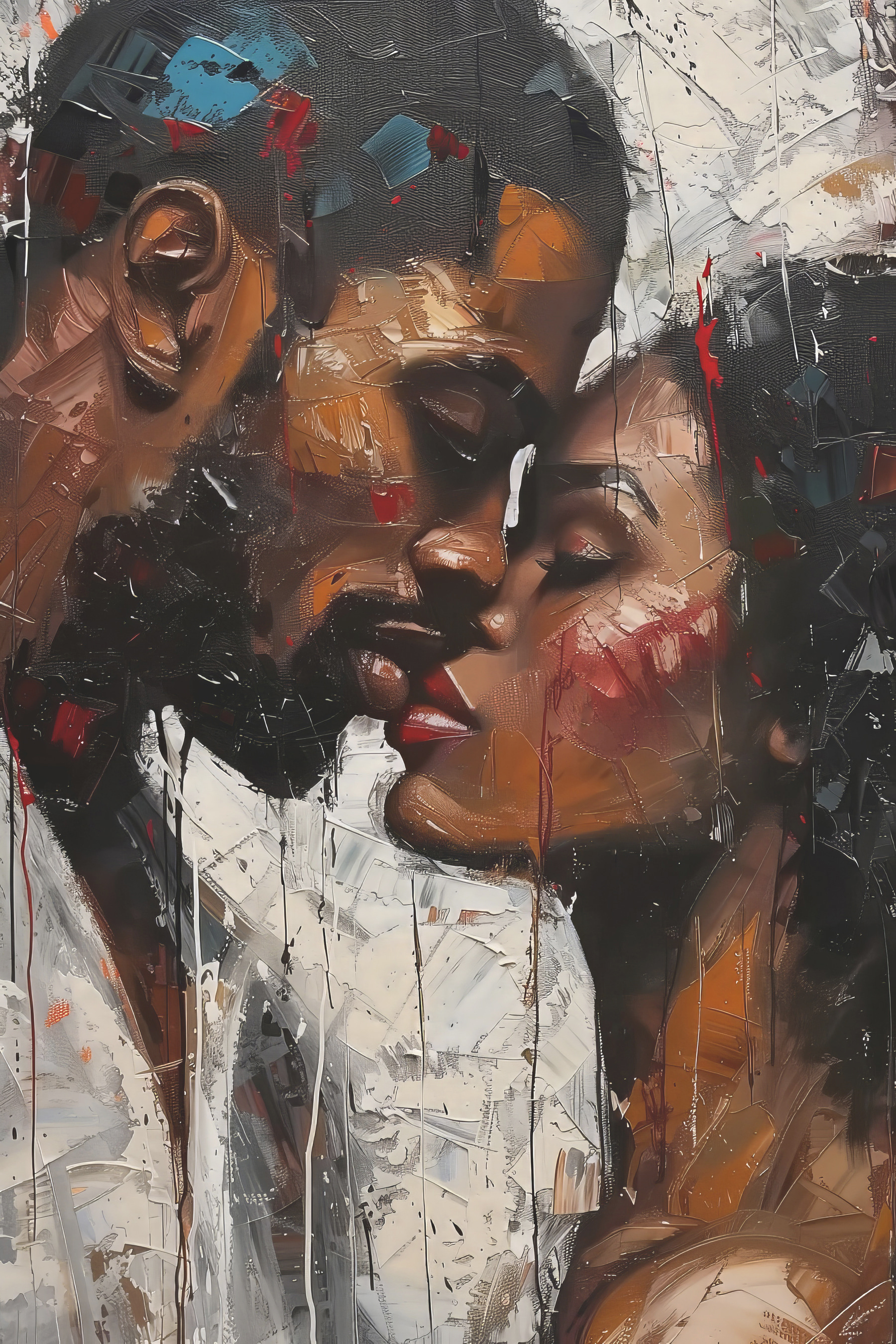 Painting of a man and woman kissing Painting of a man and woman kissing