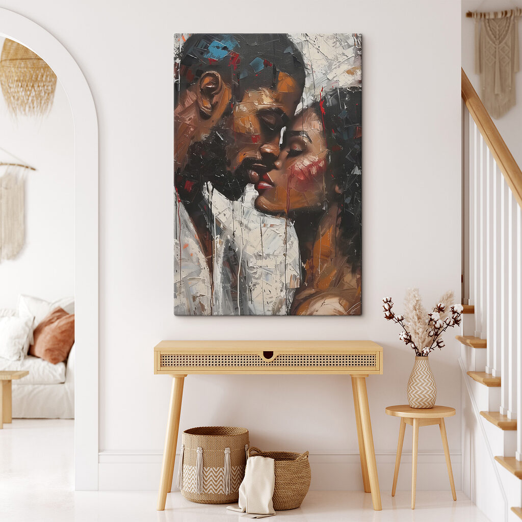 Painting of a man and woman kissing Painting of a man and woman kissing