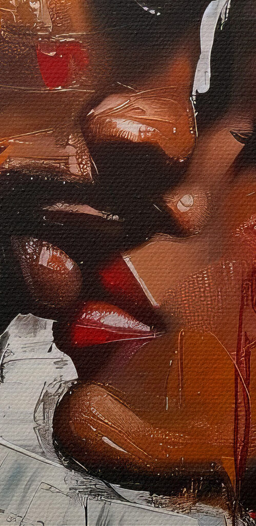 Painting of a man and woman kissing Painting of a man and woman kissing