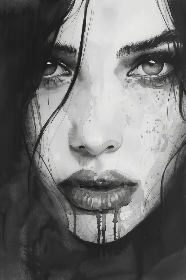 Woman with dark hair and a bloody face