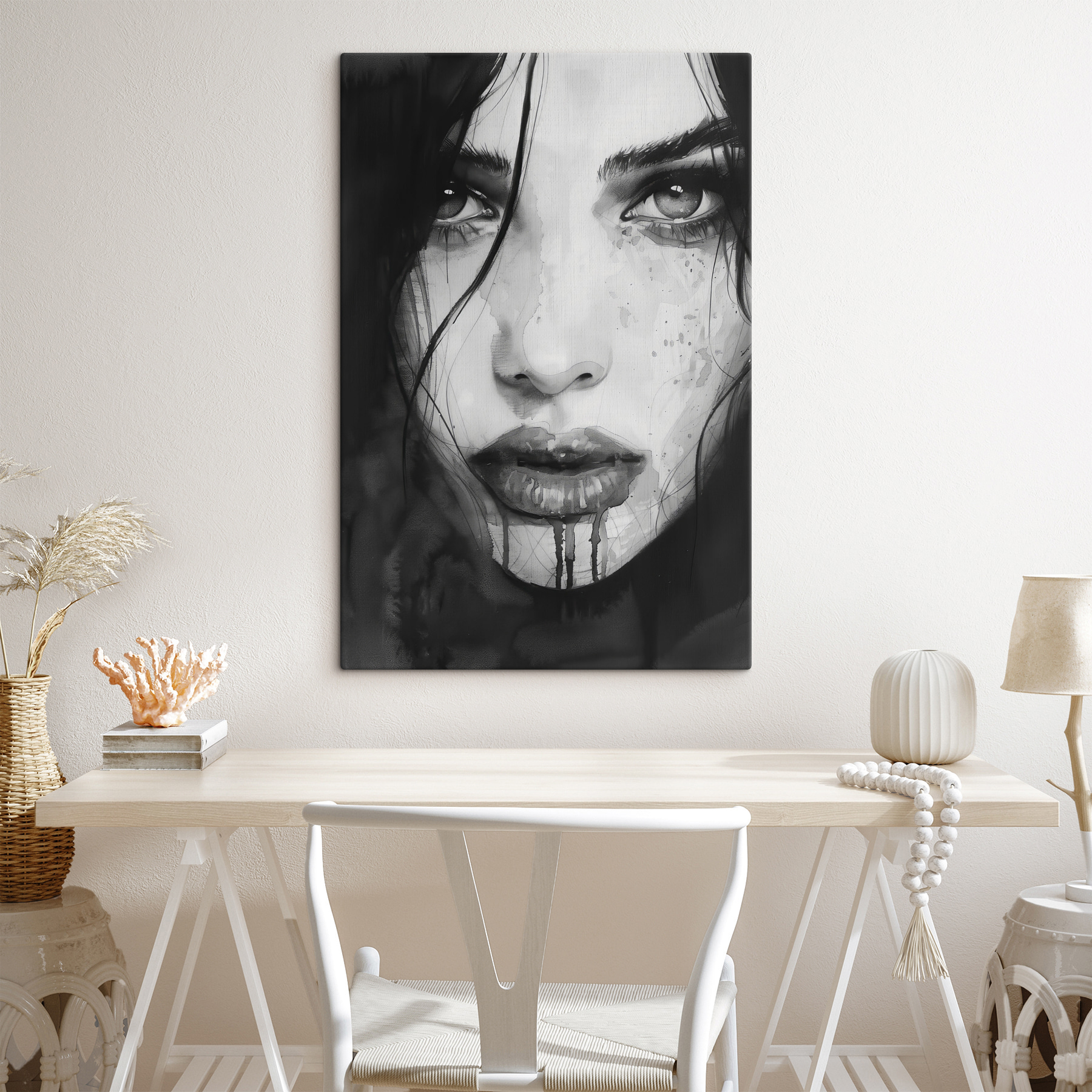 Woman with dark hair and a bloody face