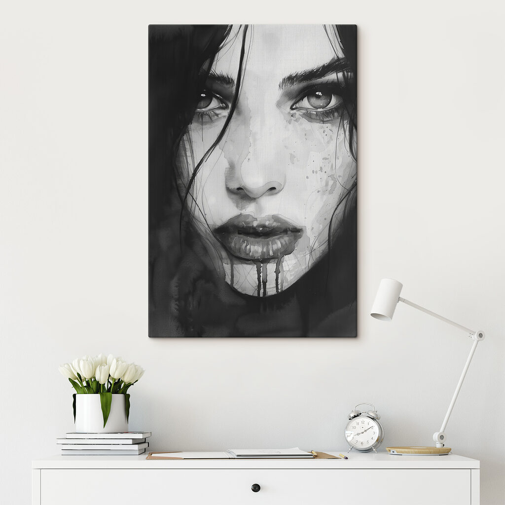 Woman with dark hair and a bloody face