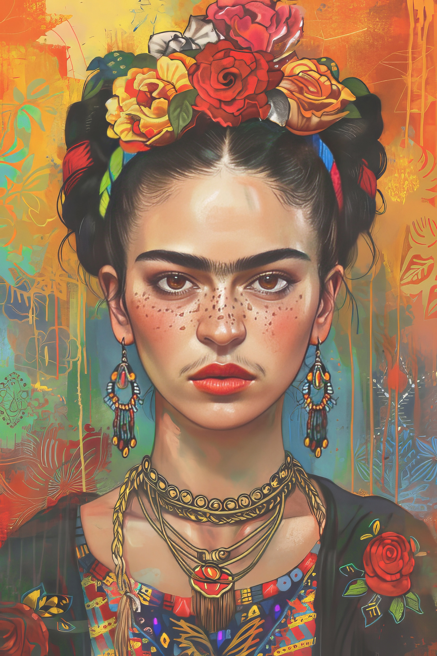 Woman with freckles and flowers in her hair