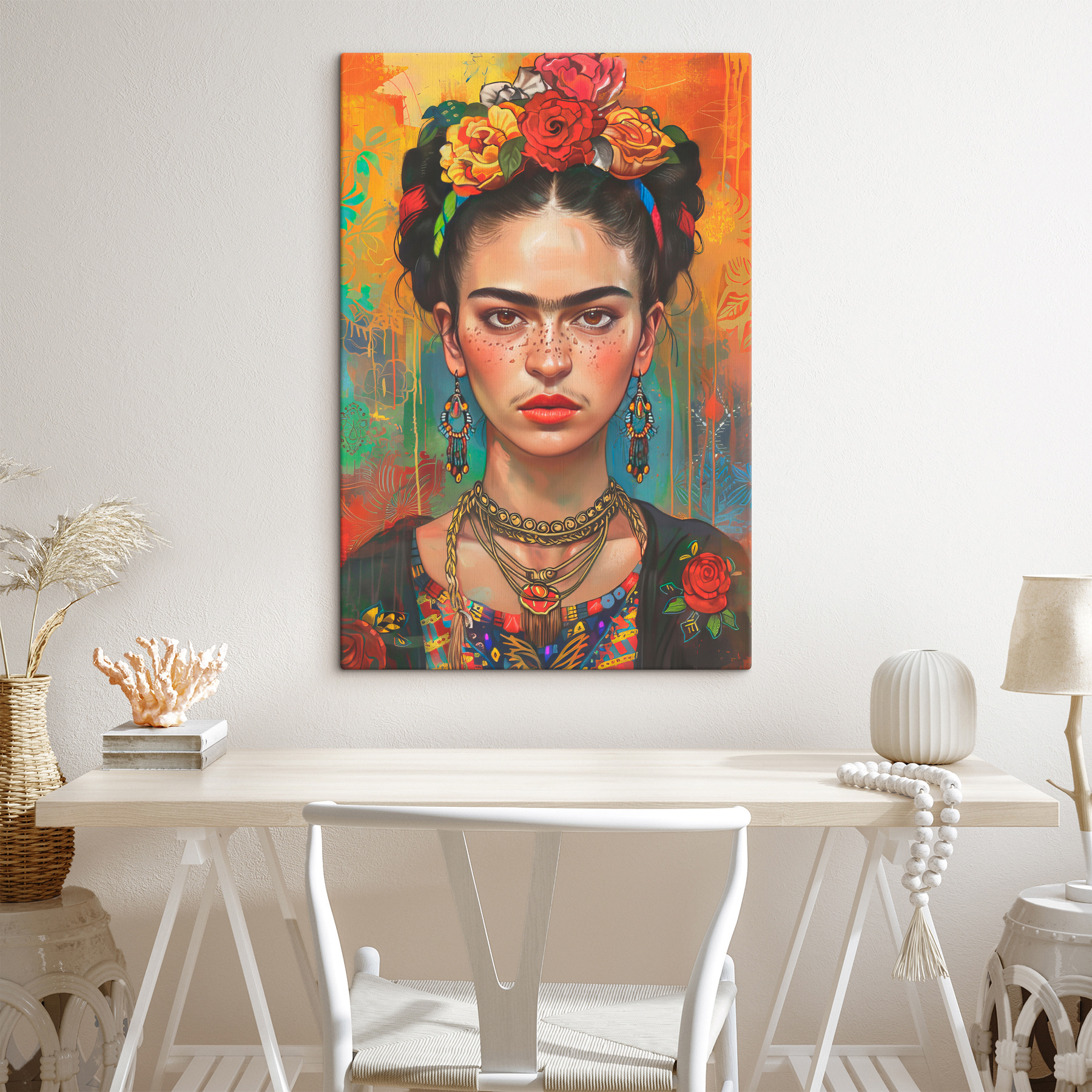 Woman with freckles and flowers in her hair