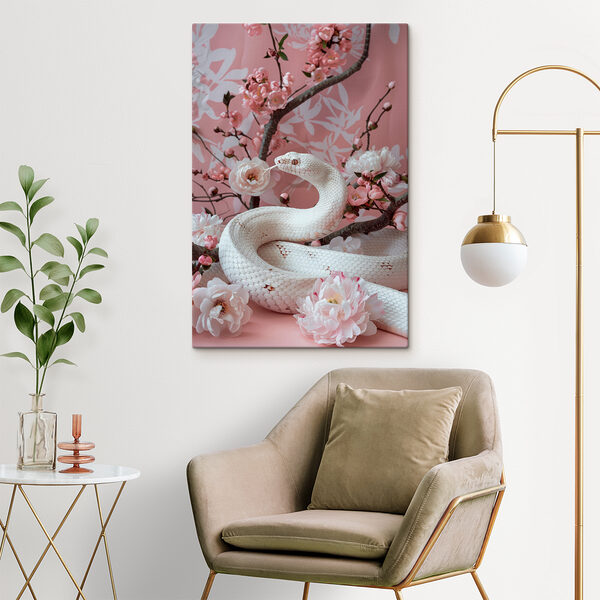 Quadri Serpente bianco con fiori rosa (COD: s39941) Quadri Quadri Serpente bianco con fiori rosa (COD: s39941)