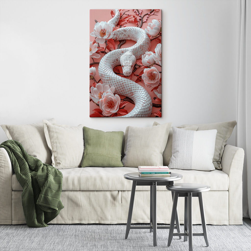 White snake with flowers around it White snake with flowers around it