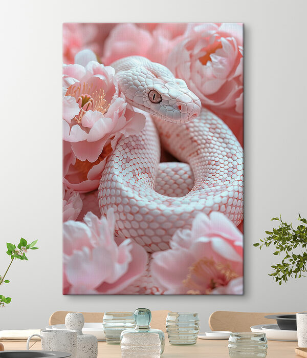 Quadri Serpente bianco tra fiori rosa (COD: s39944) Quadri Quadri Serpente bianco tra fiori rosa (COD: s39944)