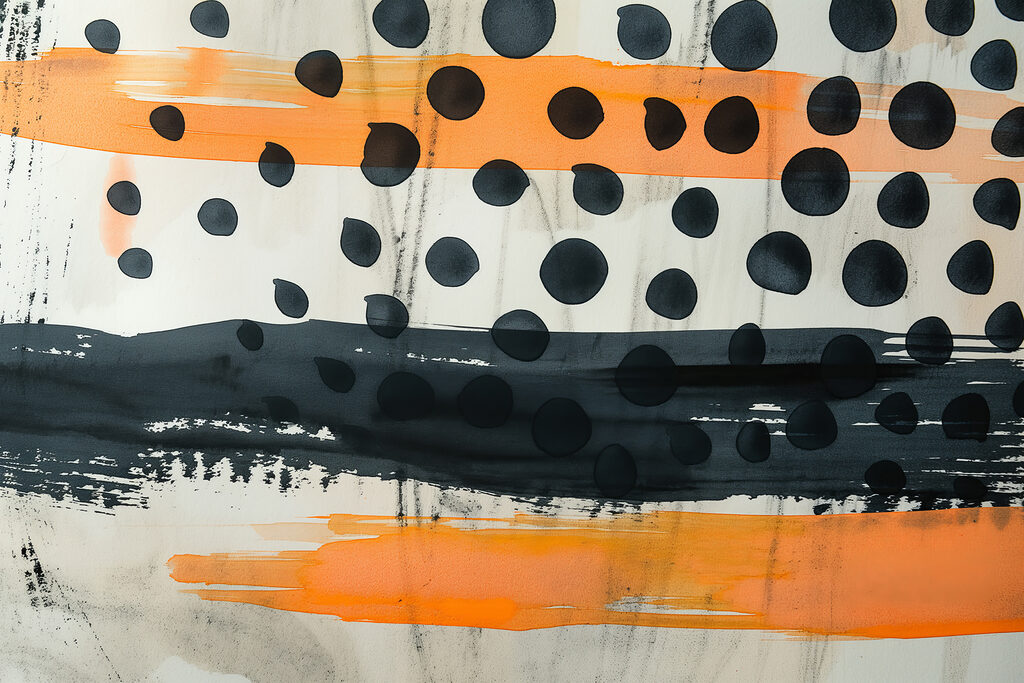 Black and orange paint on a white surface