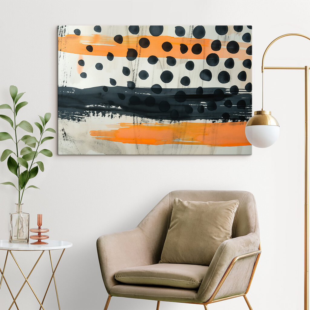 Black and orange paint on a white surface