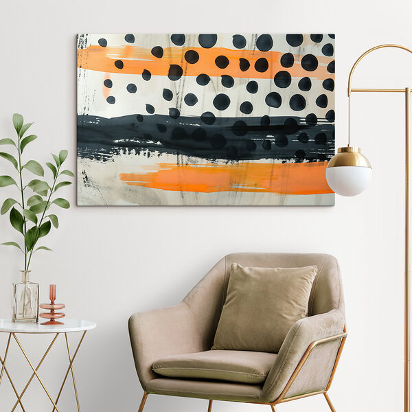 Black and orange paint on a white surface