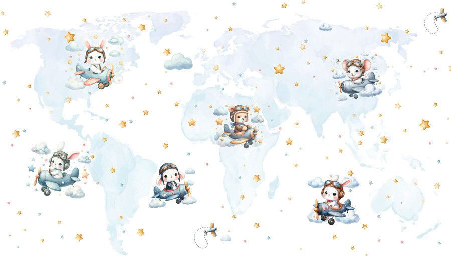 Mappa del mondo con animali dei cartoni animati