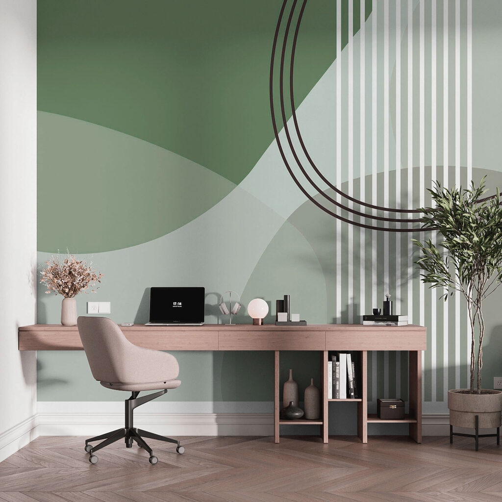 Green and white background with lines and circles