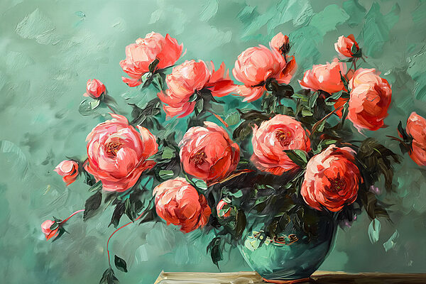 Painting of pink flowers in a vase