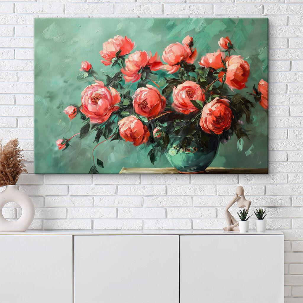 Painting of pink flowers in a vase