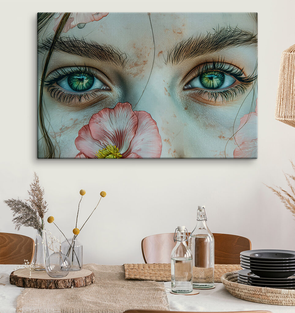 Close up of a woman's eyes and a flower Close up of a woman's eyes and a flower