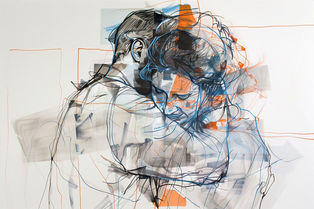 Drawing of a man and woman hugging
