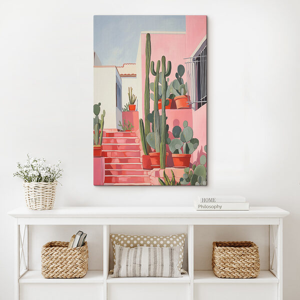 Quadri Dipinto raffigurante una casa rosa con dei cactus (COD: s39926) Quadri Quadri Dipinto raffigurante una casa rosa con dei cactus (COD: s39926)