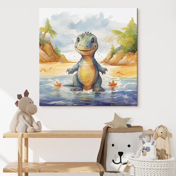 Quadri Quadri Vignetta di un dinosauro in piedi nell'acqua (COD: s39930)