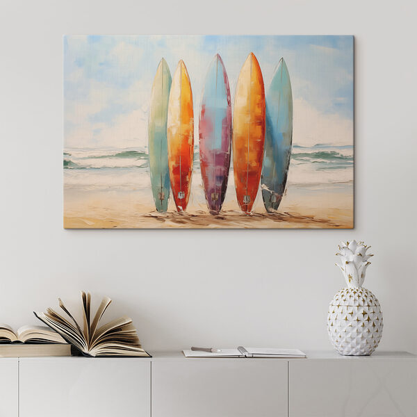 Group of surfboards on a beach