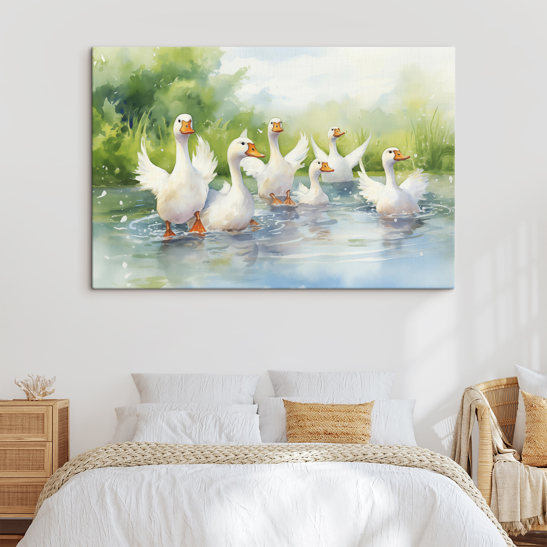 Group of white ducks swimming in water Group of white ducks swimming in water