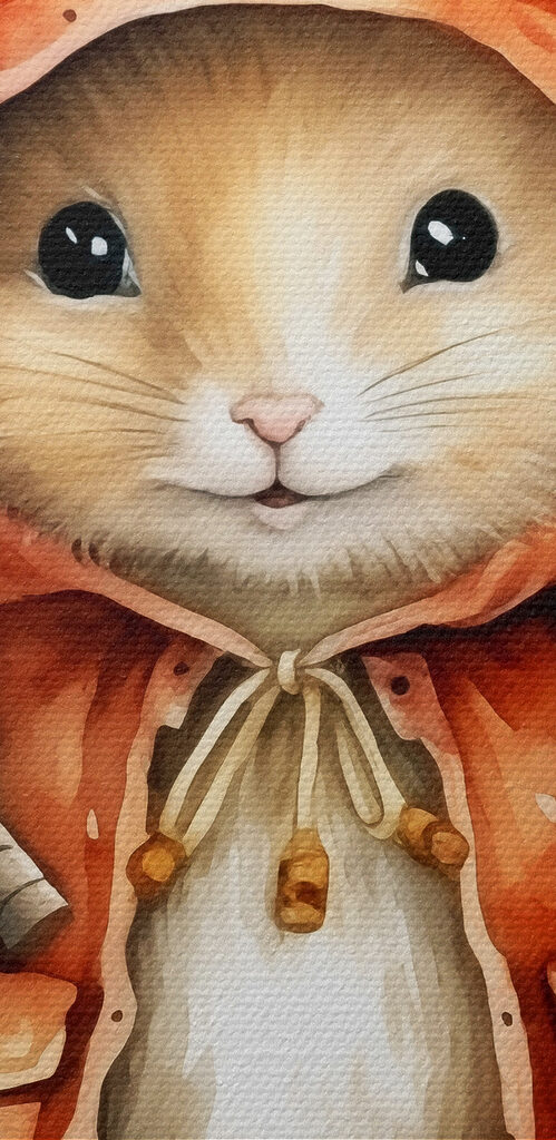 Mouse wearing a raincoat holding a stick