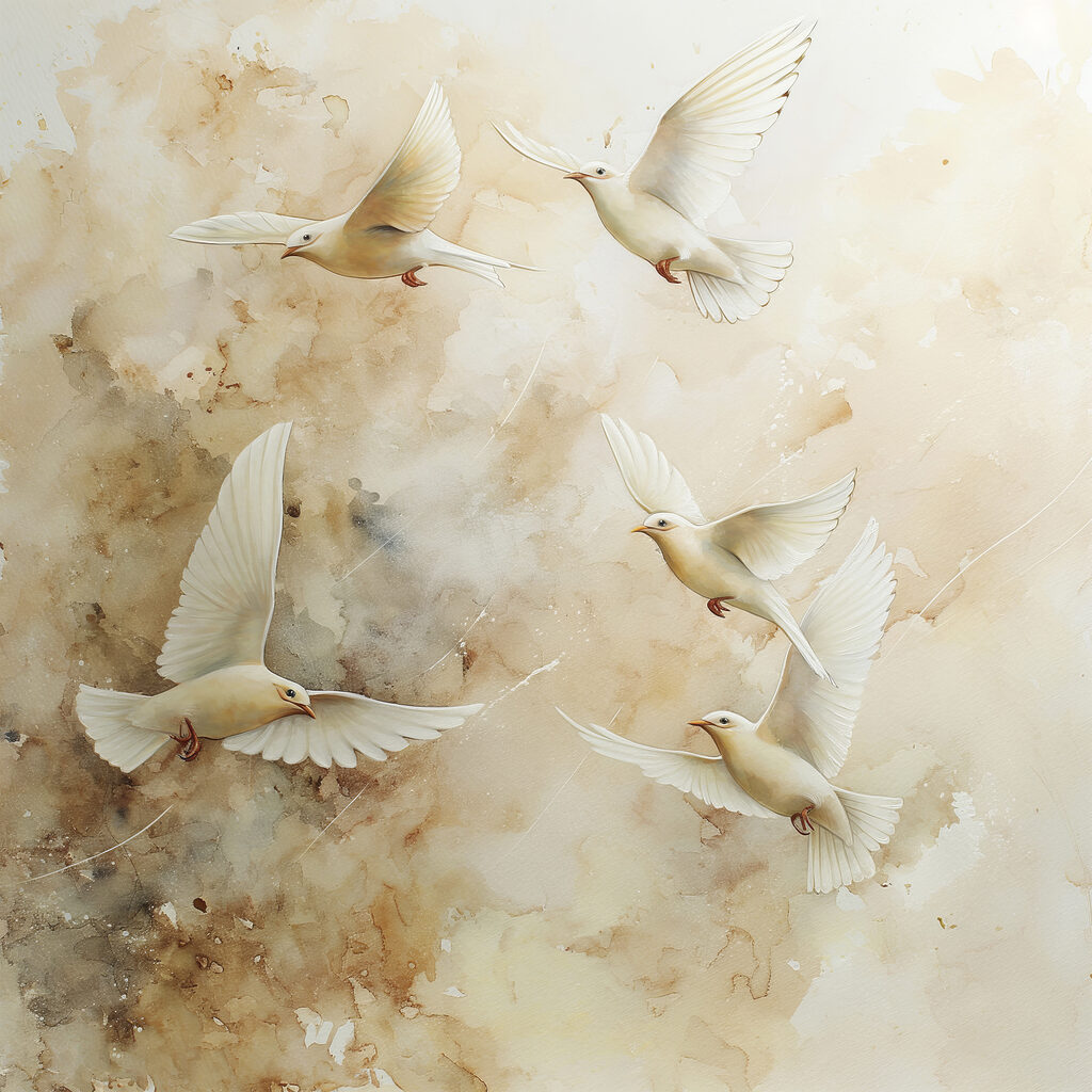 Group of white birds flying