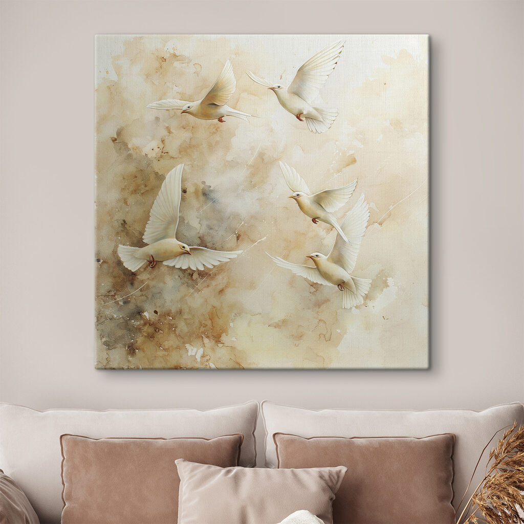 Group of white birds flying