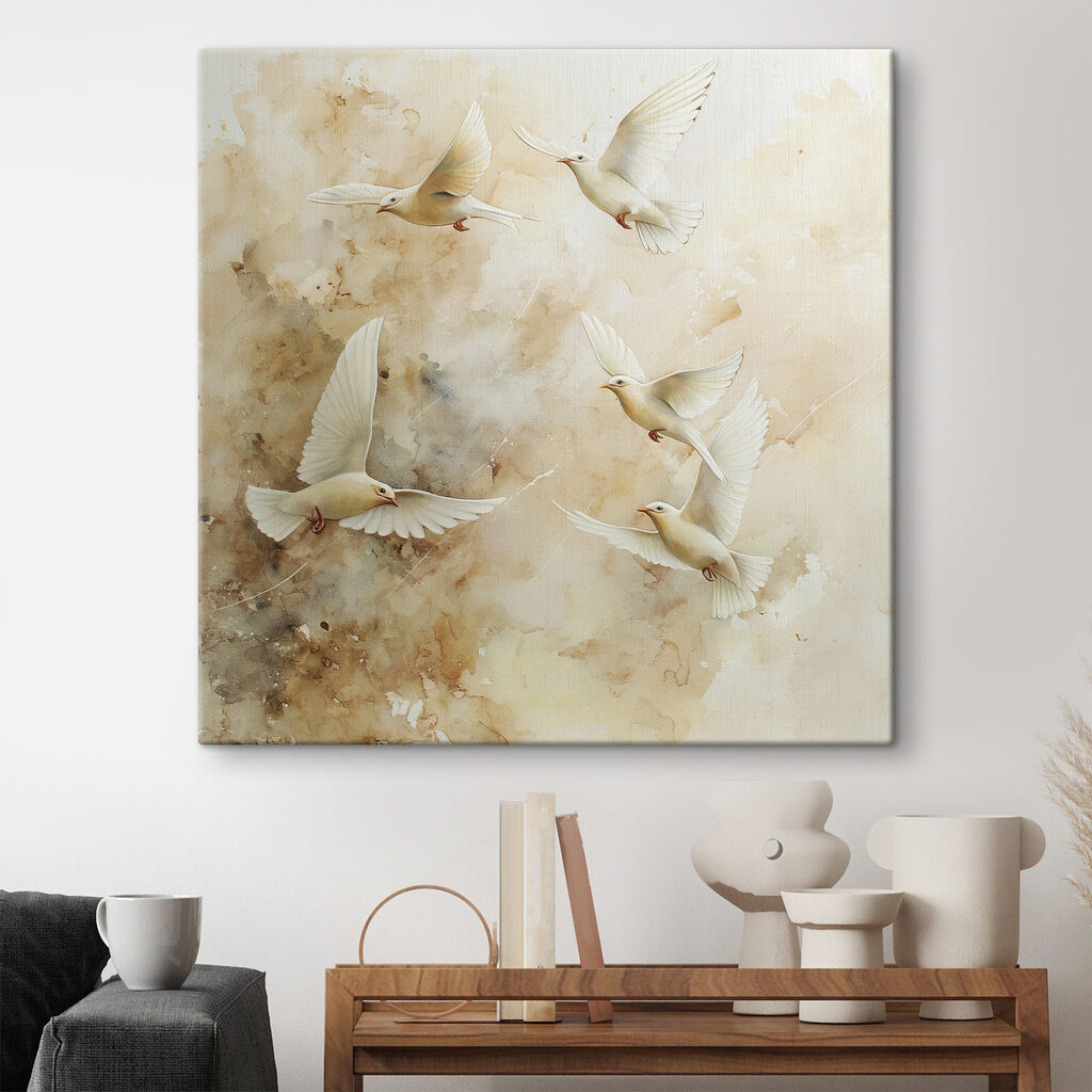 Group of white birds flying