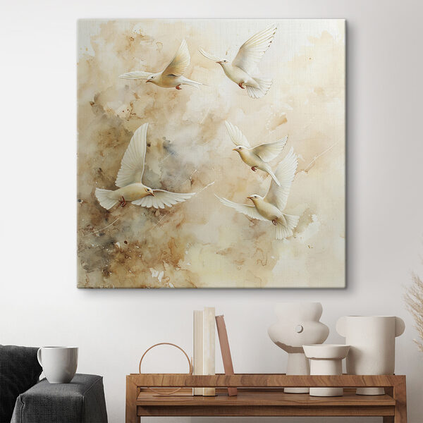Group of white birds flying