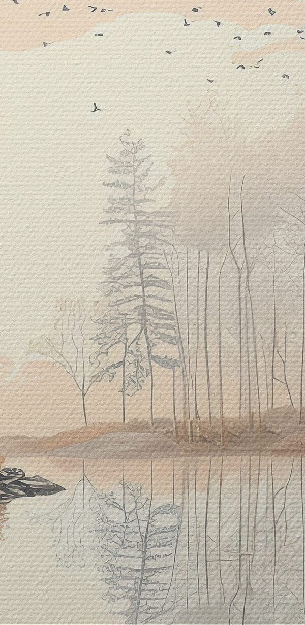 Lake with trees and birds