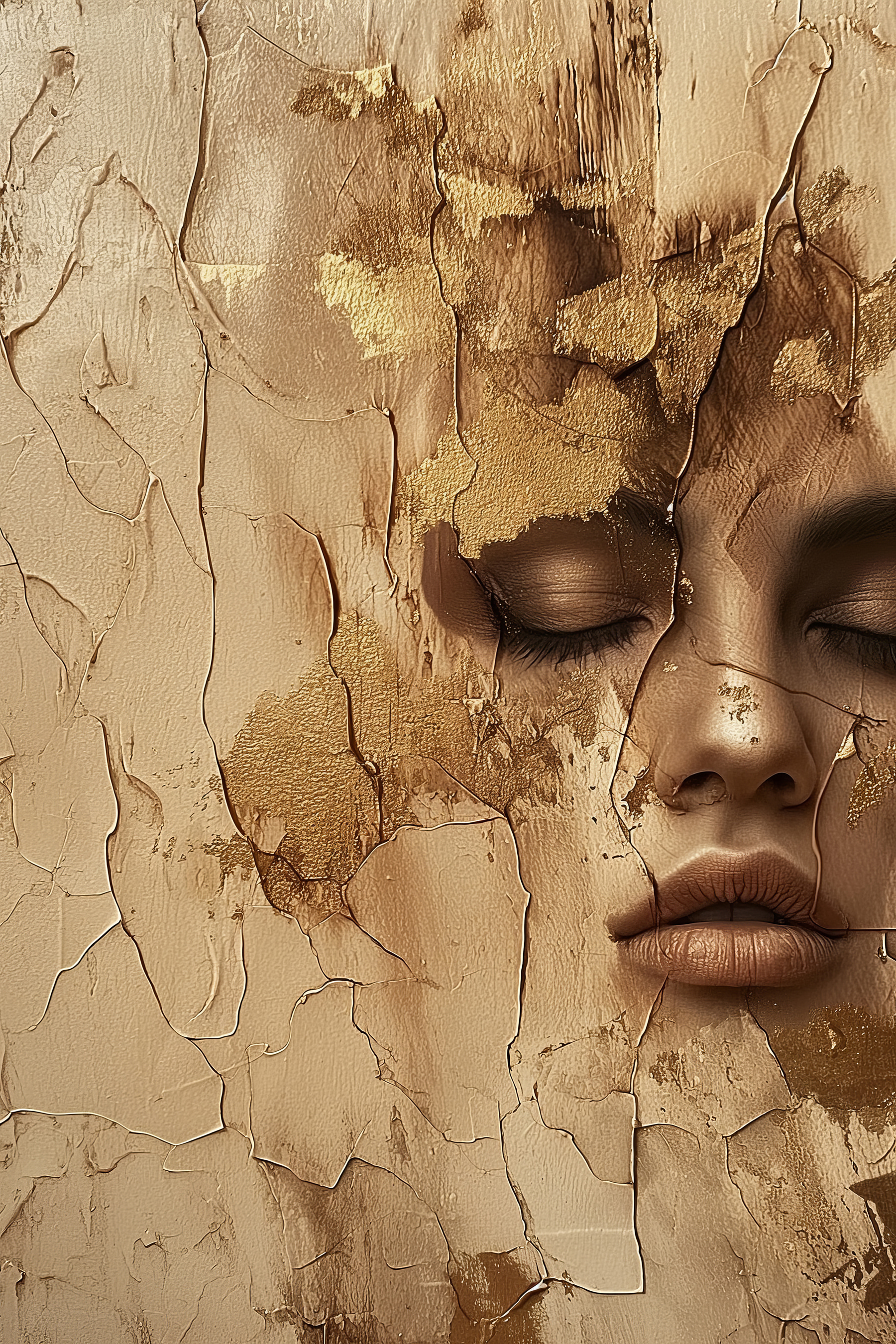 Cracked surface reveals serene face Cracked surface reveals serene face