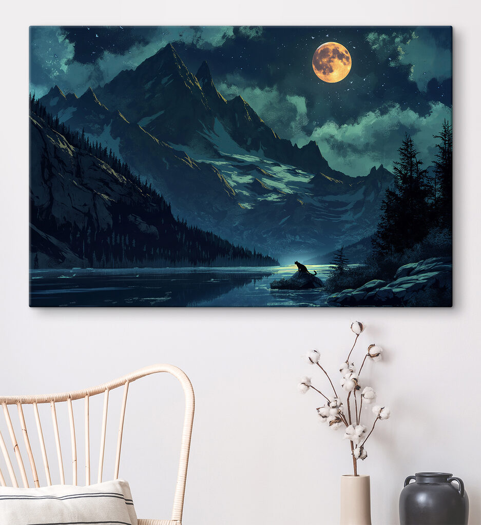 Cat sitting on a rock in front of a mountain lake Cat sitting on a rock in front of a mountain lake