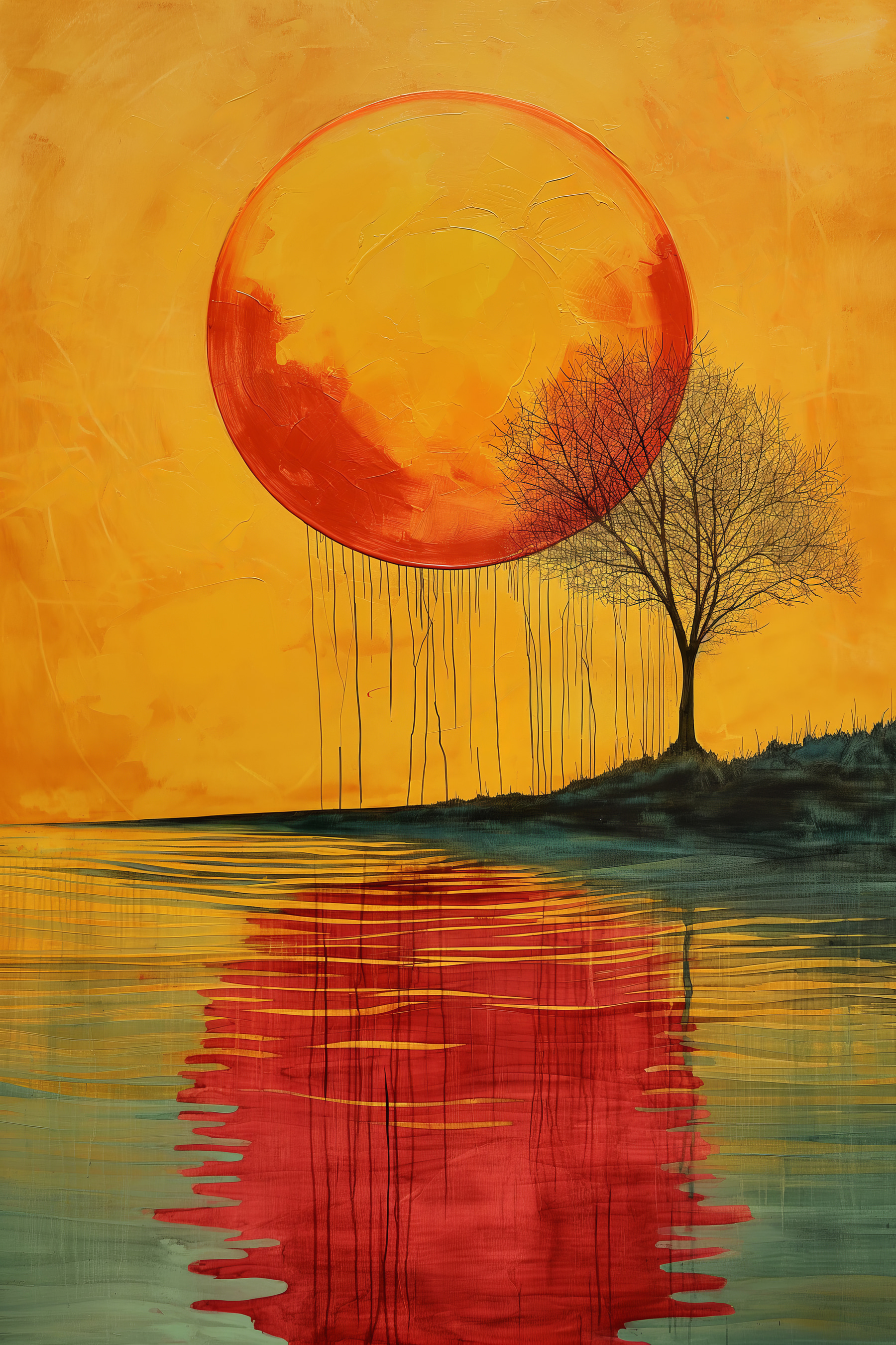 Painting of a tree and a large moon