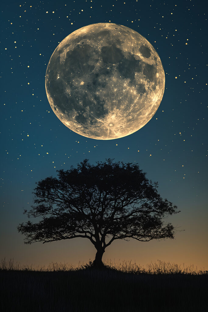 Tree and the moon in the sky Tree and the moon in the sky