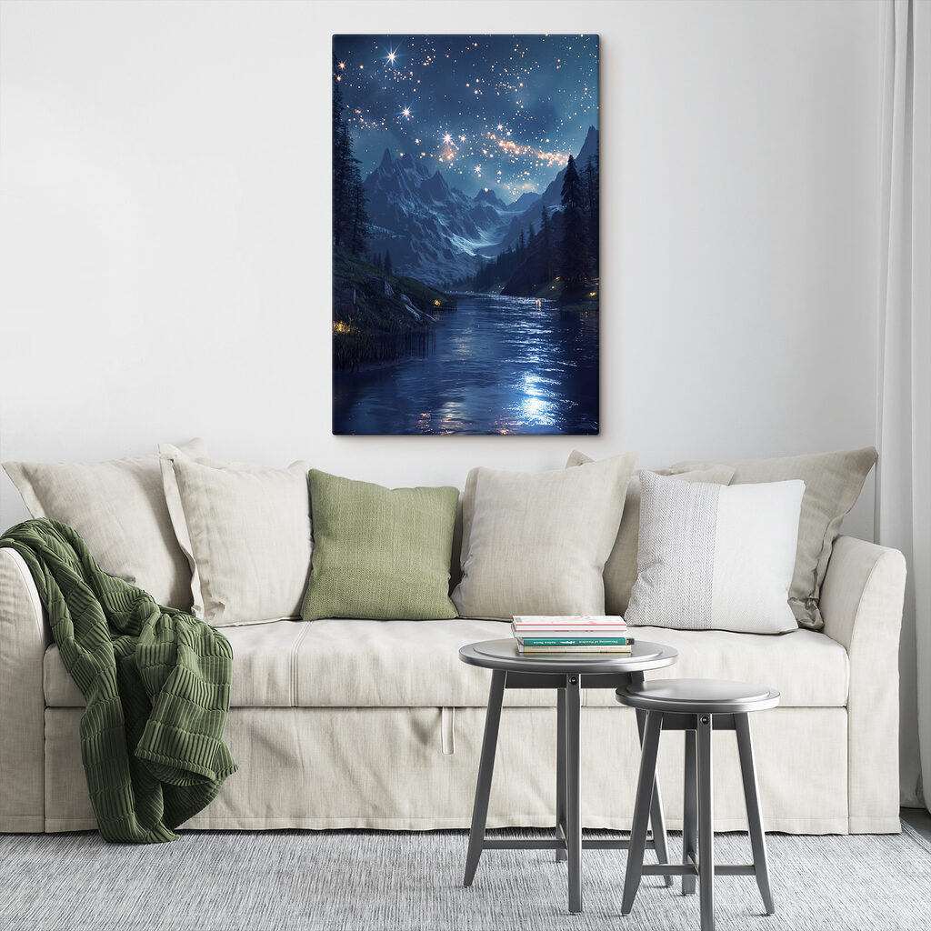 River with a mountain and stars in the sky River with a mountain and stars in the sky