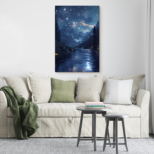 River with a mountain and stars in the sky River with a mountain and stars in the sky