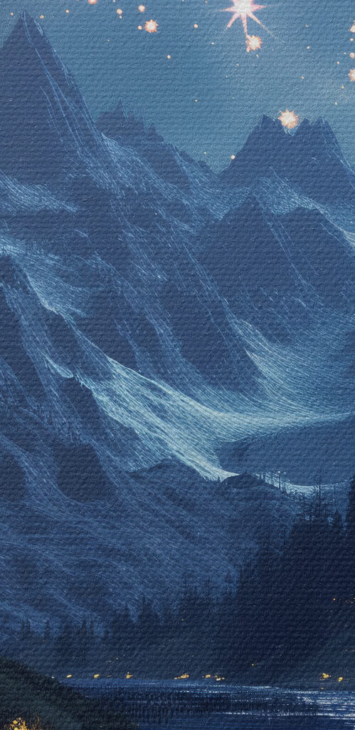River with a mountain and stars in the sky River with a mountain and stars in the sky