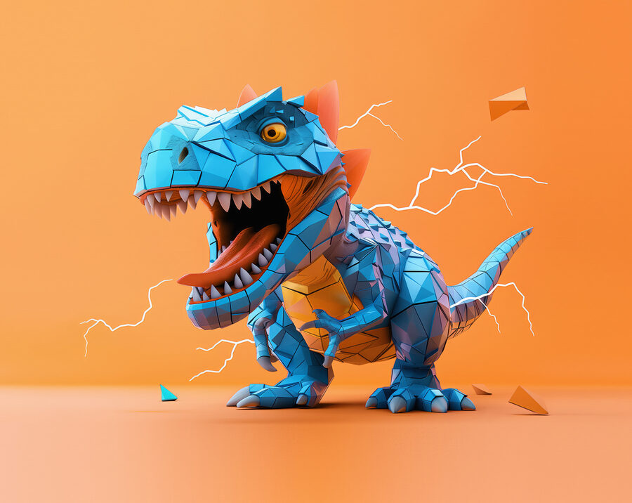 Dinosauro blu da cui fuoriesce un fulmine