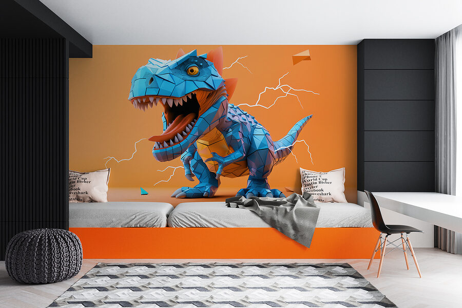 Dinosauro blu da cui fuoriesce un fulmine