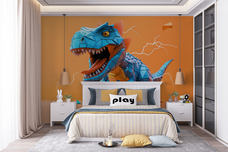 Dinosauro blu da cui fuoriesce un fulmine